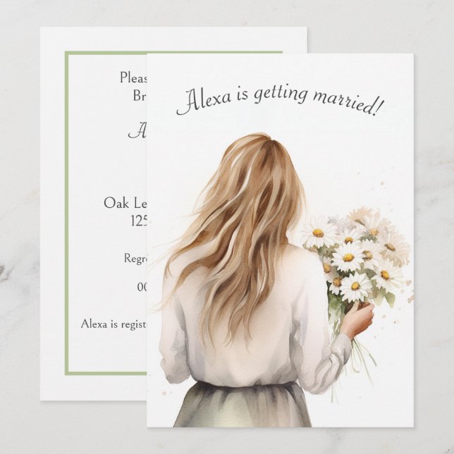 Woman With Daisy Bouquet Bridal Shower Invitation (Front/Back)