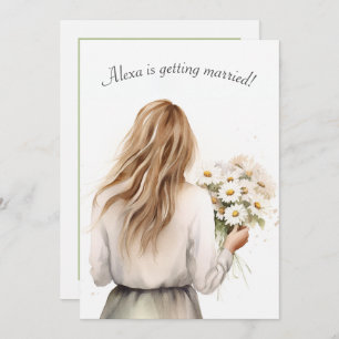 Woman With Daisy Bouquet Bridal Shower Invitation