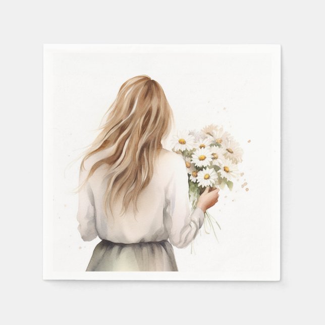 Woman With Daisy Bouquet Napkins (Front)