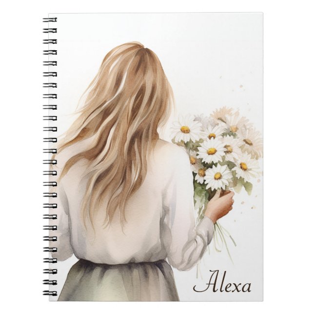 Woman With Daisy Bouquet Notebook (Front)
