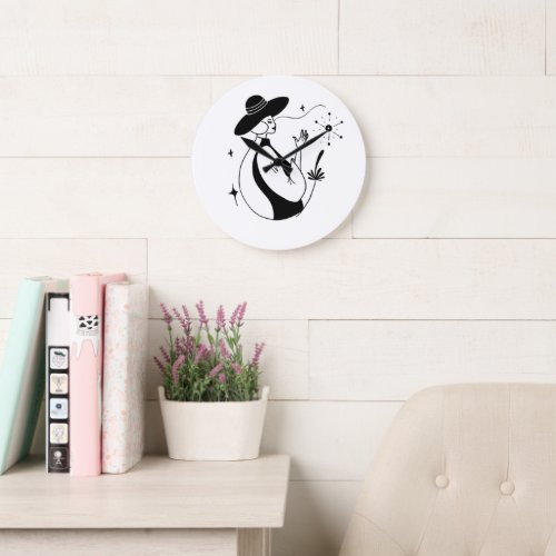 Woman with Dandelion and Hat Large Clock