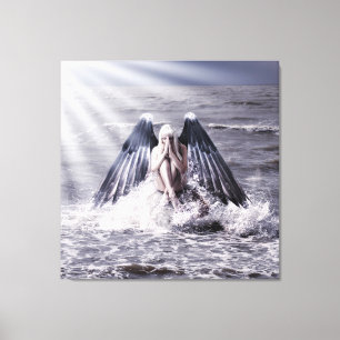 woman with dark angel wings canvas print