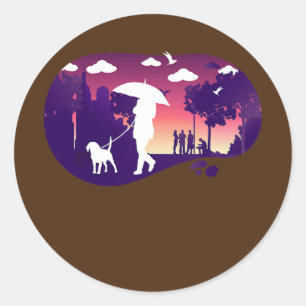 Woman with dog Urban Lifestyle City  Classic Round Sticker