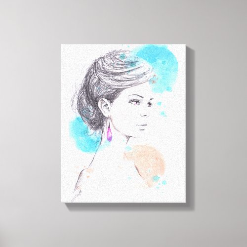 Woman with earring fashion illustration sketch canvas print