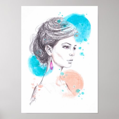 Woman with earring Fashion illustration Sketch Poster