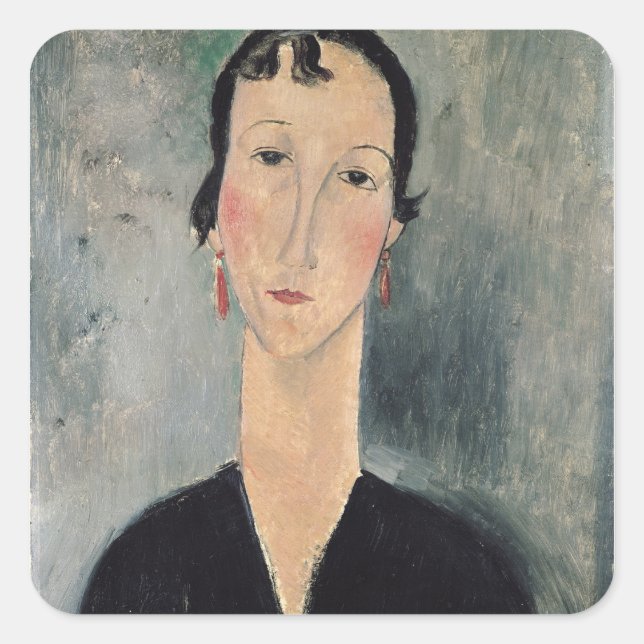 Woman with Earrings Square Sticker (Front)