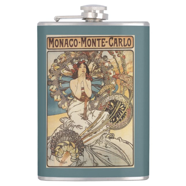 Woman with Feathers - PLM Railway Travel Poster Flask (Front)