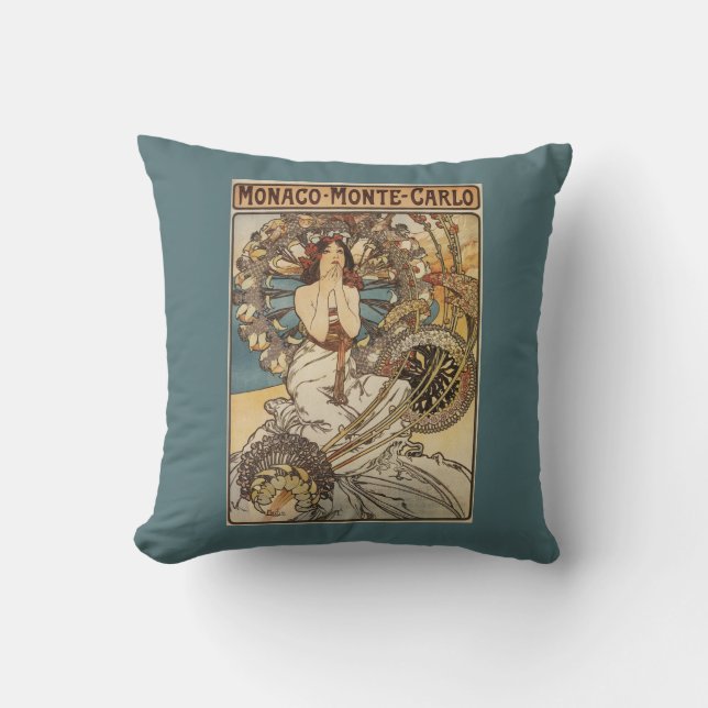 Woman with Feathers - PLM Railway Travel Poster Throw Pillow (Front)