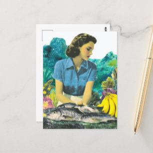 Woman With Fish and Bananas Postcard