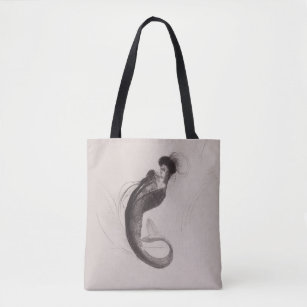 Woman with fish tail and feathered hat tote bag