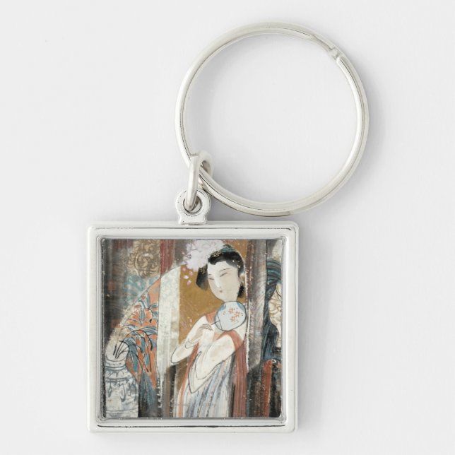 Woman with Floral Hairpin Keychain (Front)