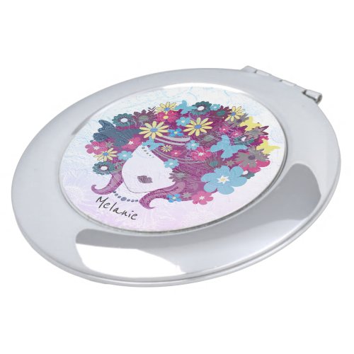 Woman With Flower Hair Pretty Personalised Compact Mirror