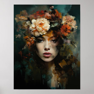 Woman With Flower Head Art Print Poster