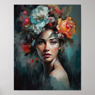 Woman With Flower Head Art Print Poster