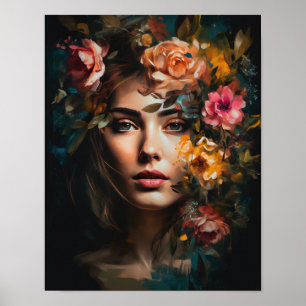 Woman With Flower Head Art Print Poster
