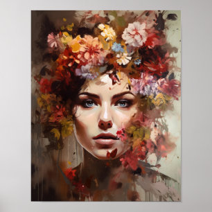 Woman With Flower Head Art Print Poster