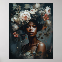 Woman With Flower Head Art Print Poster