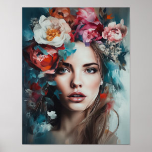 Woman With Flower Head Art Print Poster