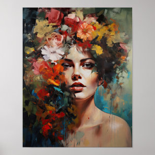 Woman With Flower Head Art Print Poster