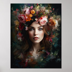 Woman With Flower Head Art Print Poster