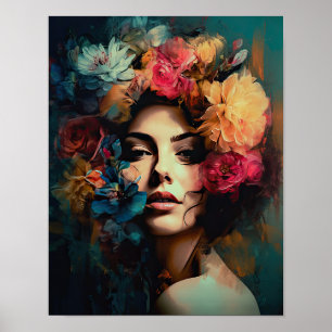 Woman With Flower Head Art Print Poster