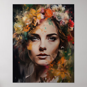 Woman With Flower Head Art Print Poster