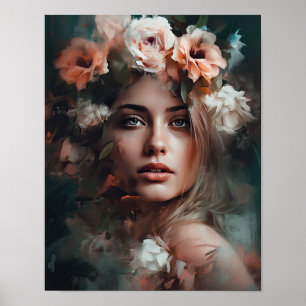 Woman With Flower Head Art Print Poster