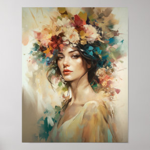 Woman With Flower Head Art Print Poster