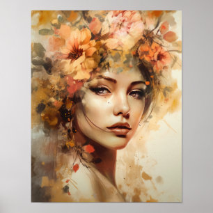 Woman With Flower Head Art Print Poster