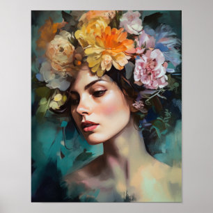 Woman With Flower Head Art Print Poster
