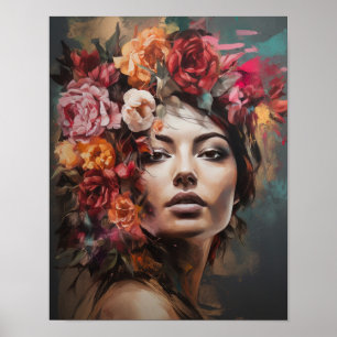 Woman With Flower Head Art Print Poster