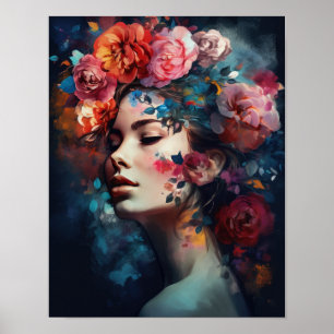 Woman With Flower Head Art Print Poster