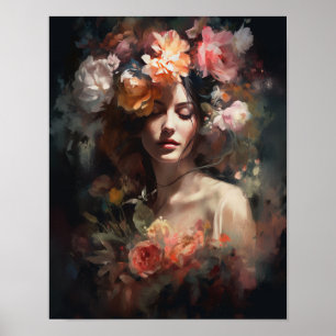 Woman With Flower Head Art Print Poster
