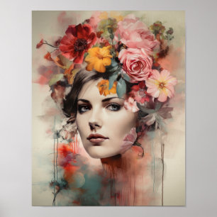 Woman With Flower Head Art Print Poster