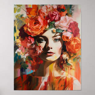 Woman With Flower Head Art Print Poster