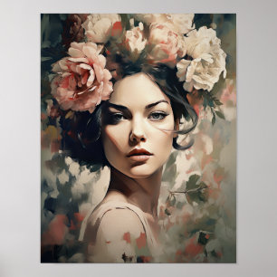 Woman With Flower Head Art Print Poster