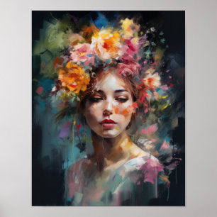 Woman With Flower Head Art Print Poster