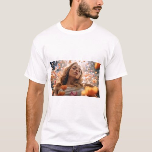 Woman with Flower Petals  T_Shirt