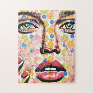 Woman with flower tattooed face art jigsaw puzzle