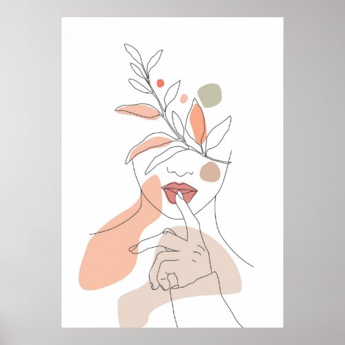 Woman with Flowers Abstract Line Art  Poster