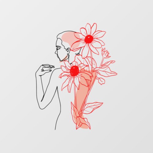 Woman with Flowers Abstract Line Art Wall Decal