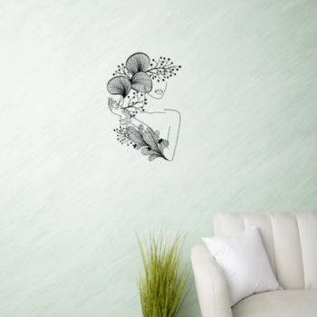Woman With Flowers Abstract Line Art Wall Decal by ErikaKai at Zazzle