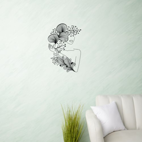 Woman with Flowers Abstract Line Art Wall Decal