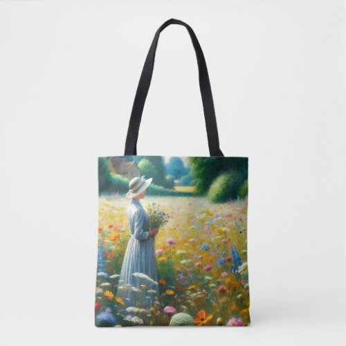 Woman with Flowers at a House Tote Bag