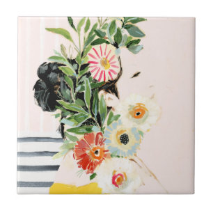 Woman with Flowers Ceramic Tile