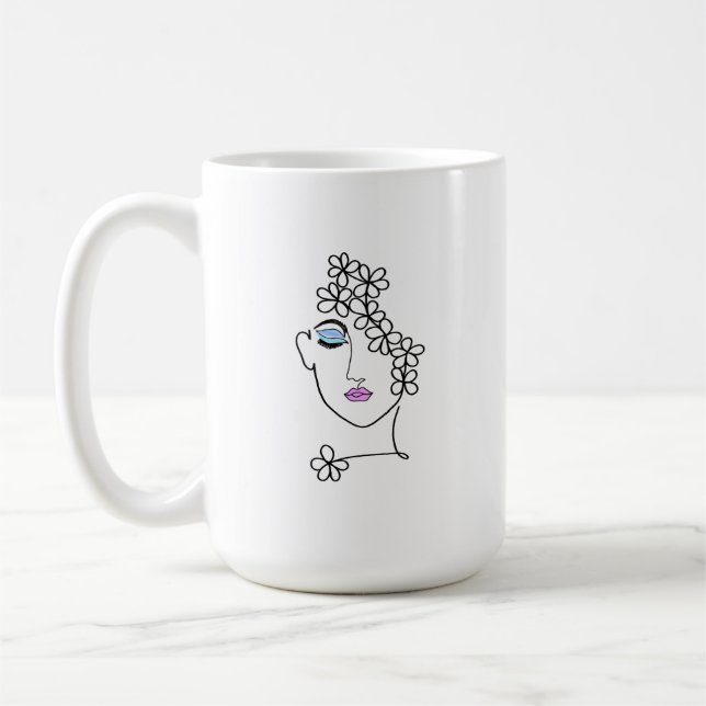 Woman With Flowers Line Art   Coffee Mug (Left)