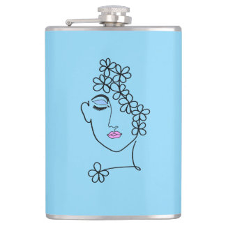 Woman With Flowers Line Art Flask