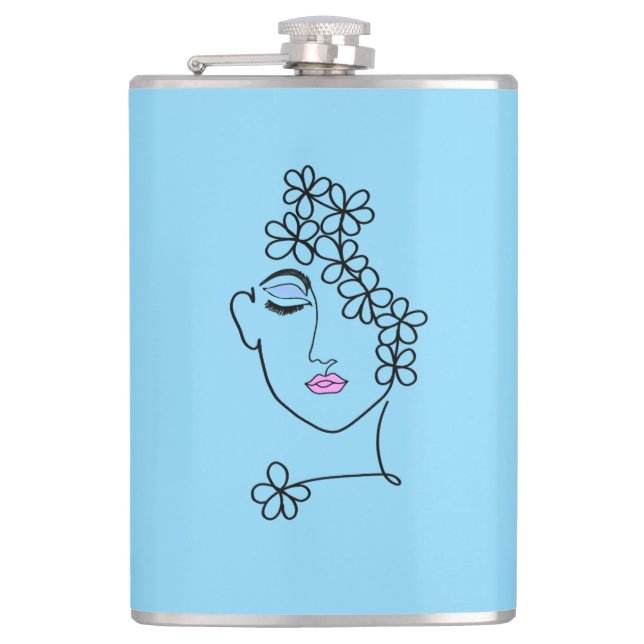 Woman With Flowers Line Art   Flask (Front)