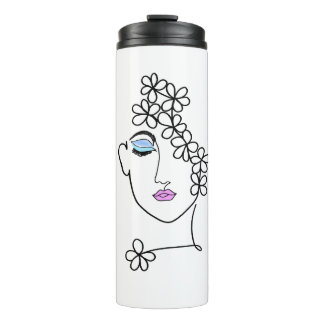 Woman With Flowers Line Art Thermal Tumbler