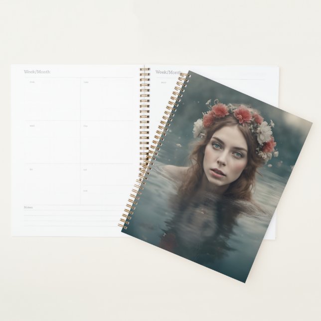 Woman With Flowers on her Head Floating in a Pond Planner (Display)